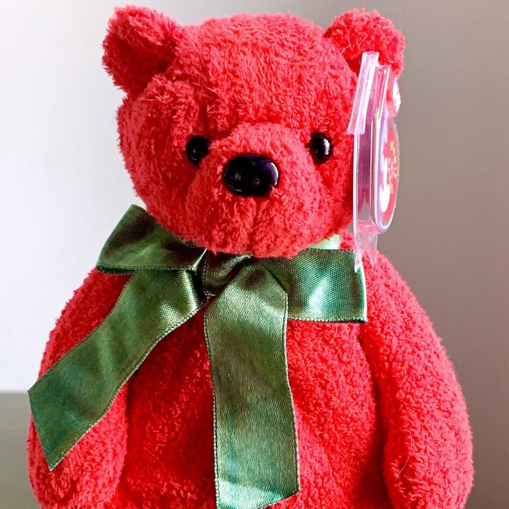 2001 4500 Mistletoe Christmas Festive Red Green Teddy Bear Ty Beanie Baby MWMT